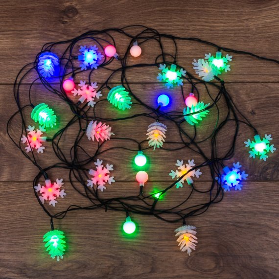 Фотография товара 'Neon-night Гирлянда с насадками (шарики, снежинки, елочки) 30 LED, 4,4 м с контроллером 303-064'